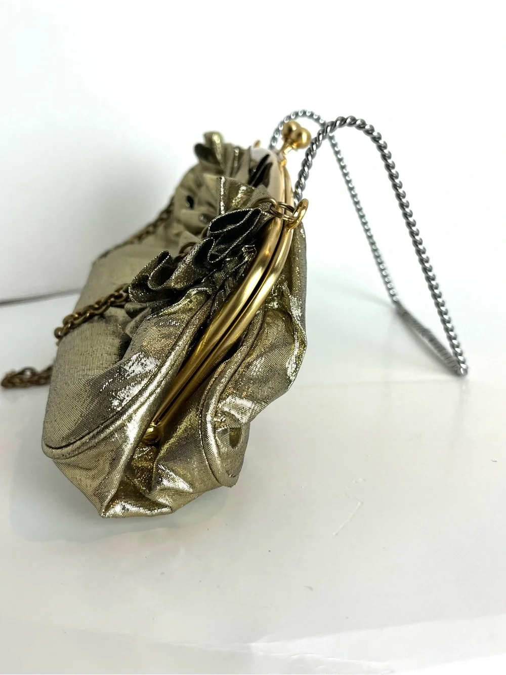 Gold Floral Accent Evening Clutch with Chain Strap by Sondra Roberts